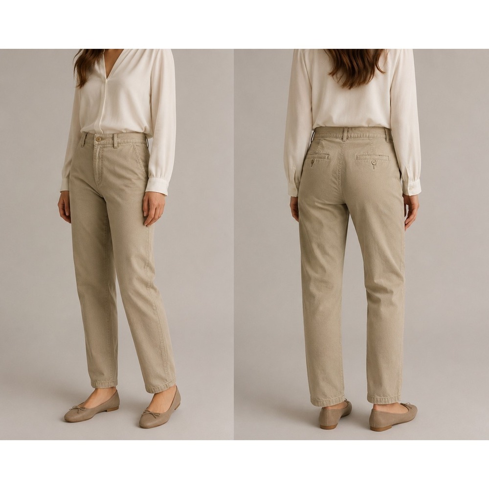 Eddie Bauer Women's Petite 12 Beige Khaki Chino Pants Straight Leg Cotton Casual